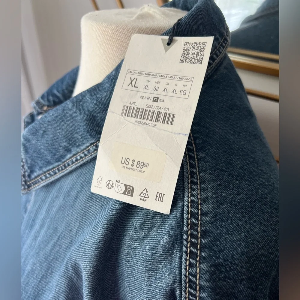 Zara Denim Maxi Dress & Long Blue Jean Jacket Trench Coat Womens XL 10 12 14 - Picture 4 of 12